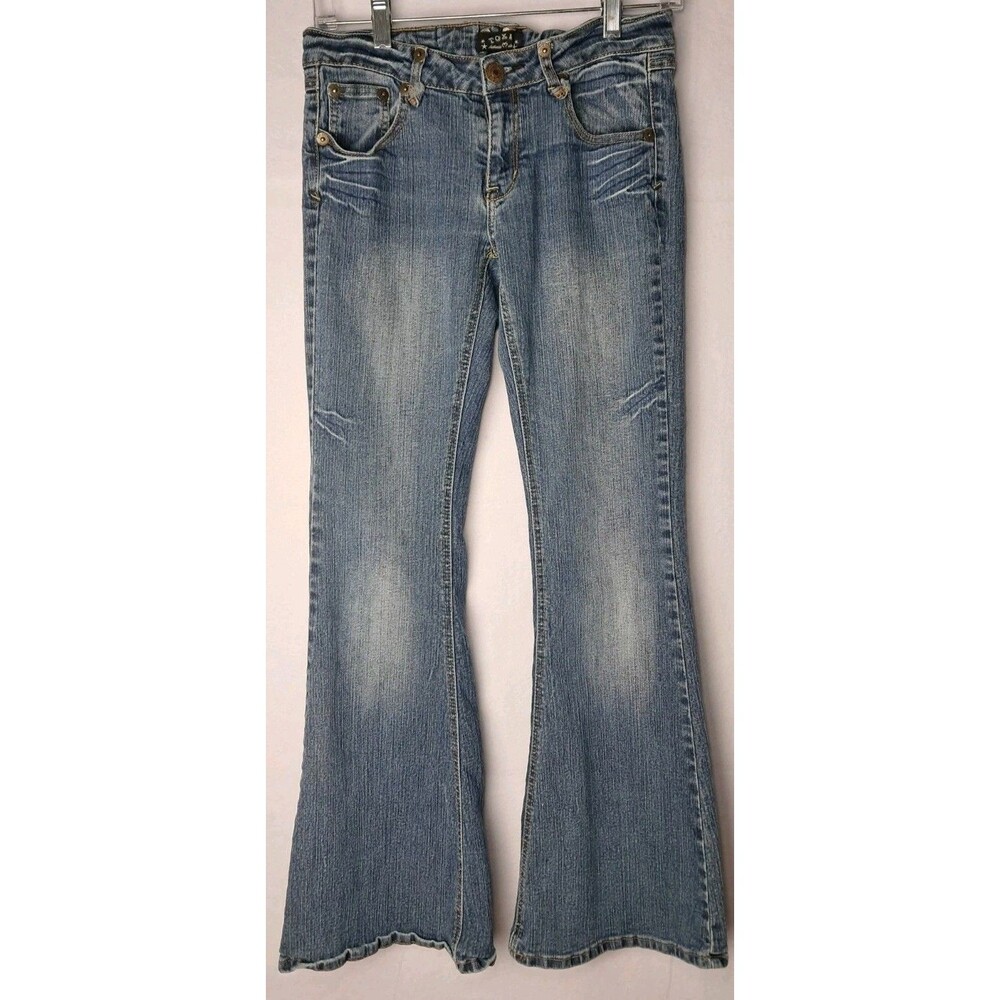 Toxic Womens Junior 7 28x30 Waist Dark Blue Flare Jeans Vintage 2000s Y2K